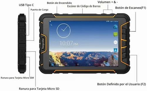 Vista 2 de Escáner de código de barras Android para tableta industrial resistente con motor de escaneo de barras 2D Honeywell Batería de 7200 mAh WiFi
