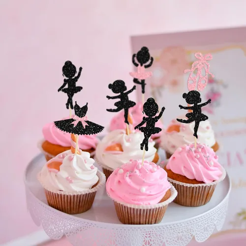 Vista 4 de Gyufise 30 piezas de tutú de bailarina para cupcakes con purpurina negra para ballerina, decoración de cupcakes para bailarina, baby shower, fiesta