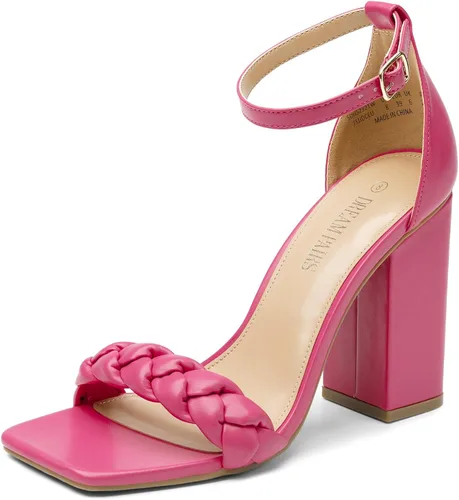 Vista 11 de DREAM PAIRS Tacones para Mujeres para Mujer Trenzados con Puntera Abierta, Correa en el Tobillo, Sandalias de Tacón Alto en Bloque Grueso