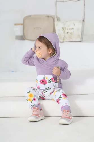 Vista 3 de Eghunooy Conjunto de sudadera con capucha floral de manga larga para bebé niña con bolsillo y diadema