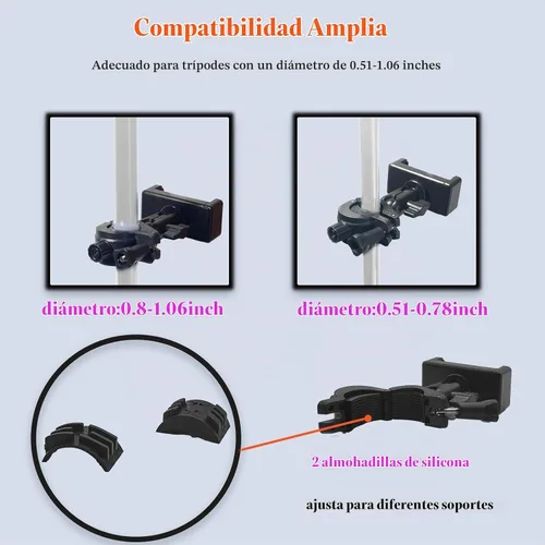 Vista 3 de Soporte de teléfono con abrazadera para micrófono, soporte de teléfono ajustable para micrófono, batería de música, con clip para iPhone 15