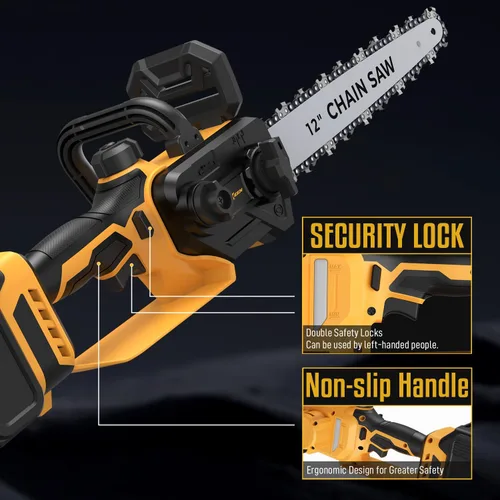 Vista 7 de Mini motosierra para batería Dewalt de 20 V máxima, motosierra eléctrica de 12 pulgadas inalámbrica con doble bloqueo de seguridad, sierra de cadena