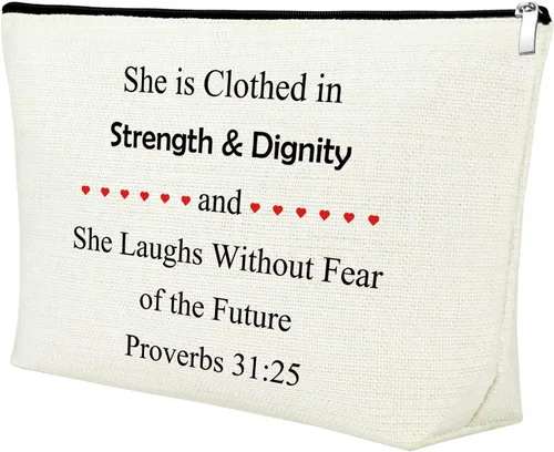 Vista 8 de Mxrymvu Regalos cristianos para mujer bolsa de maquillaje, Josué 1:9