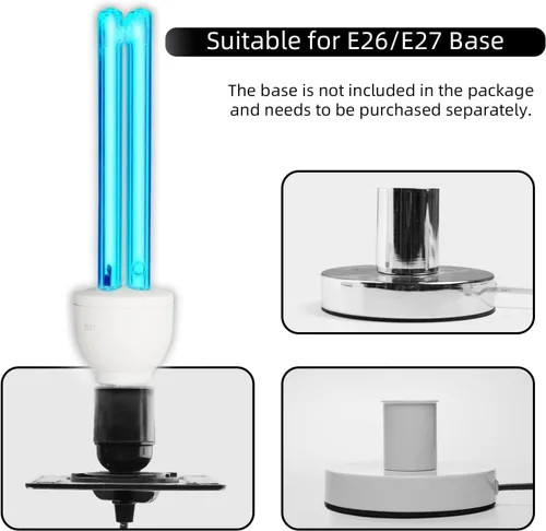 Vista 4 de Bombilla UVC de 25 vatios sin ozono, luz UV para dormitorio/baño/armario/cocina, longitud de onda de 253.7nm cubre hasta 400 pies cuadrados, E26