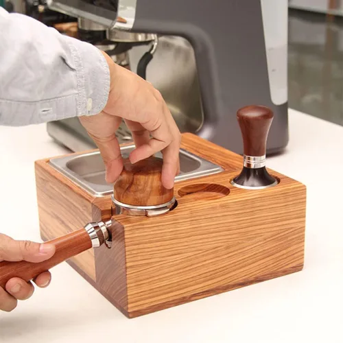 Vista 5 de Estación de tampón de café expreso, soporte para filtro de café, caja de golpeo de expreso, base de madera, cubo de café, gran alternativa