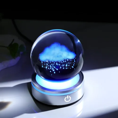 Vista 2 de Arikyrist Bola de cristal 3D de 8 cm de nubes y lluvias, regalo para mujeres y hombres, bola decorativa de cristal K9 con figura grabada de nubes