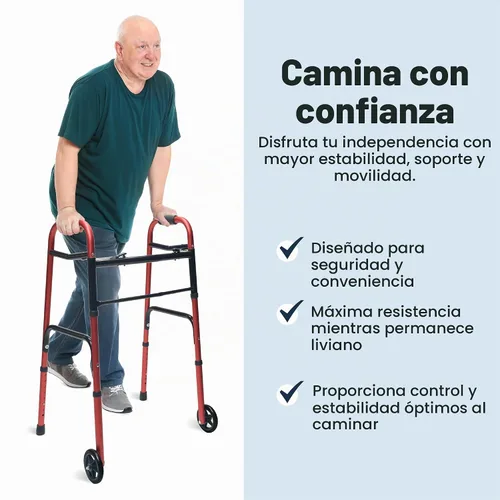 Vista 2 de Lumex ColorSelect Walker, Andador ligero y plegable de 2 ruedas para adultos y personas mayores, rojo