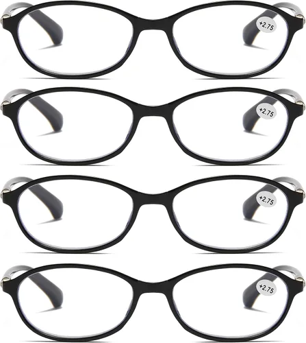 Vista 11 de B&Q 4 pares de lentes de lectura para mujer, marco ovalado, bloqueo de luz azul, estilo clásico