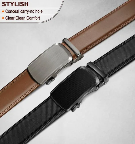 Vista 2 de BULLIANT Cinturones para hombre, paquete de 2, cinturón deslizante de trinquete ajustable para regalo, vestido casual de 1 38 pulgadas, corte