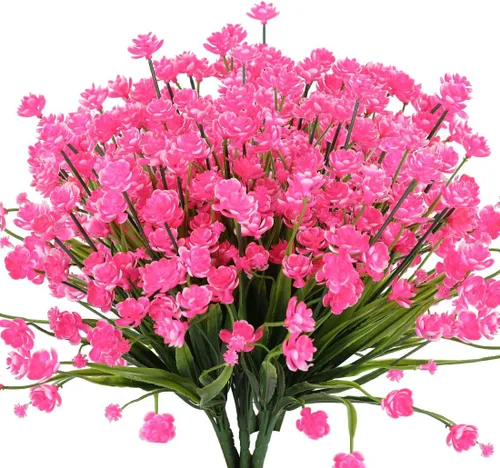 Vista 13 de 6 flores artificiales, arbustos de plástico sintético, resistentes a los rayos UV, no se decoloran, plantas de plástico sintético para bodas, ramos
