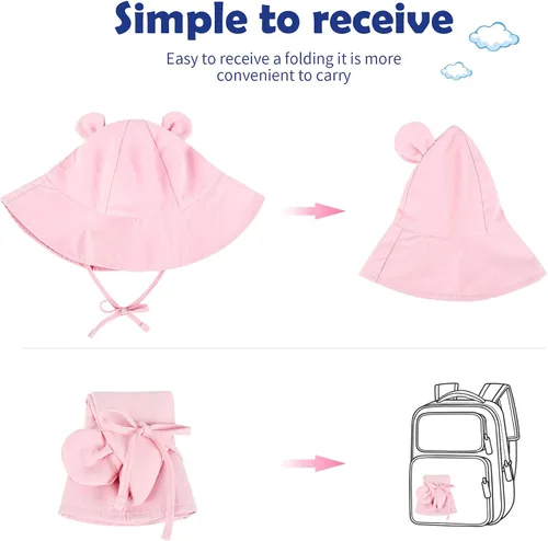 Vista 4 de Zando Sombrero de sol para bebé recién nacido UPF 50+ ala ancha para niños y niñas, sombreros ajustables de verano para playa de 0 a 4 años
