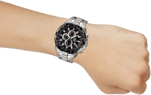 Vista 5 de Taquímetro de esfera negra de acero inoxidable Edifice para hombre, Negro -, Cronógrafo, movimiento de cuarzo