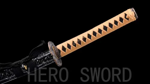 Vista 3 de Espada Katana de combate real hecha a mano, espada samurái afilada de espiga completa, acero de Damasco, acero 1095, cuchillos de acero templado T10