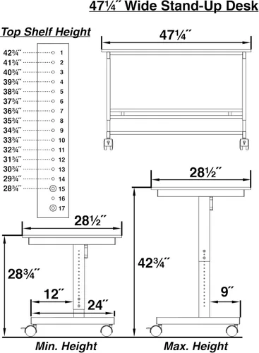 Vista 2 de Escritorio de pie con altura ajustable móvil con soporte para monitor, Negro 48