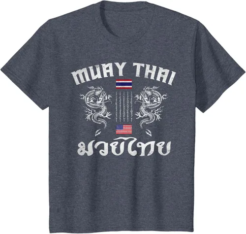 Vista 64 de Camiseta de equipo de entrenamiento de boxeo Muay Thai con bandera estadounidense de Tailandia, Negro, S