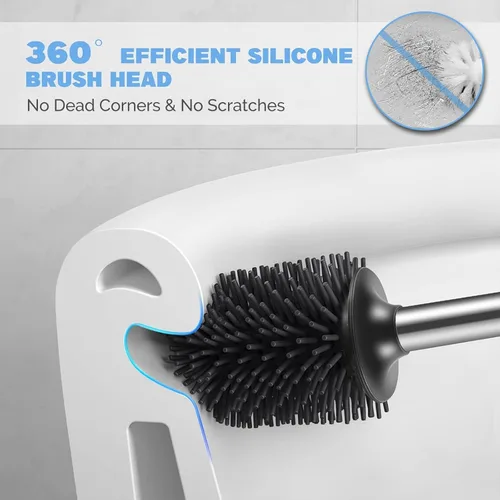 Vista 3 de HAMITOR Juego de 2 cepillos para inodoro: 2 unidades de silicona de acero inoxidable para limpieza profunda de inodoro para baño - Accesorios