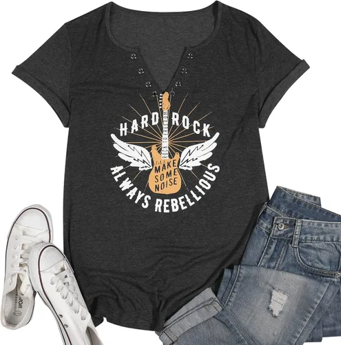 Vista 3 de Camiseta sin mangas de música Hard Rock Always Rebellious para mujer, camiseta gráfica de guitarra, chaleco de música country casual de verano