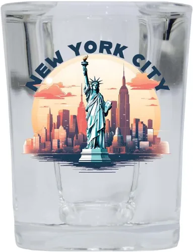 Vista 5 de New York City A Souvenir - Vaso de chupito cuadrado de 2.5 onzas, base azul, paquete de 2
