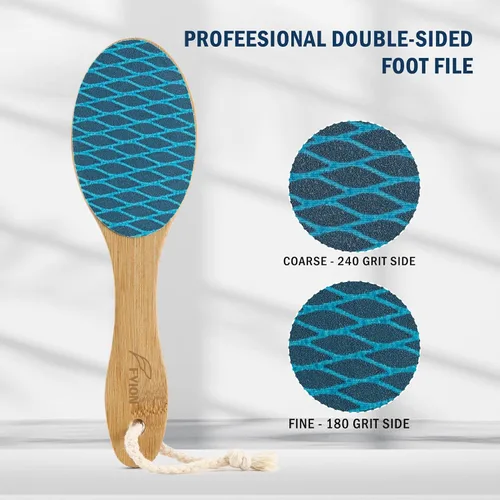 Vista 7 de FVION Lima de bambú para pies y callos – Limpiador portátil para pies y pedicura, lima lijadora, raspador de talón de doble cara para pies suaves