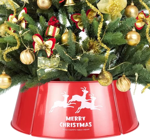 Vista 13 de HarcoHome Collar de Árbol de Navidad de Metal con Copo de Nieve 3D Auténtico, Base de Hierro Hexagonal Resistente para Árbol de Lápiz, Anillo