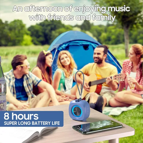 Vista 7 de PEICHENG Altavoz, pequeño altavoz portátil Bluetooth inalámbrico IPX5 impermeable para ducha, sonido estéreo fuerte, graves profundos, Azul