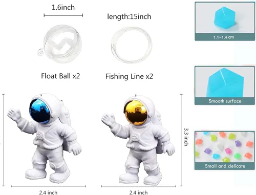 Vista 5 de Muzero Juego de decoración flotante para acuario de pecera, 100 guijarros que brillan en la oscuridad y 2 adornos flotantes de astronautas