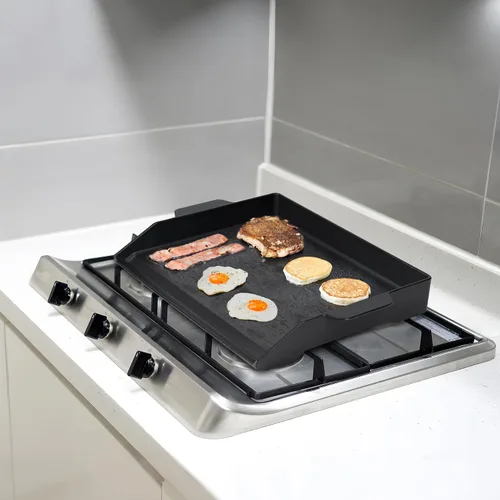 Vista 5 de Onlyfire - Plancha universal de hierro fundido, placa de parrilla con revestimiento antiadherente con paredes laterales extra altas para carbón