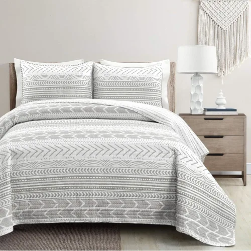 Vista 13 de Lush Decor Hygge Geo - Juego de ropa de cama de 3 piezas, diseño de rayas, tamaño king, negro y blanco