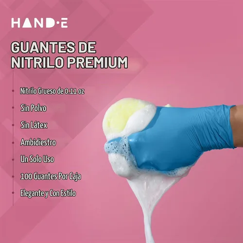Vista 7 de Guantes desechables de nitrilo azul Hand-E Touch - Guantes de examen médico sin látex, sin polvo, seguros para alimentos, para cocinar
