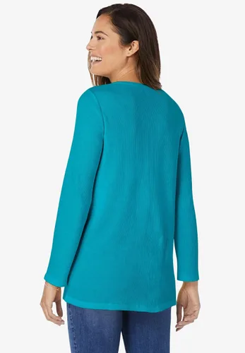 Vista 3 de Woman Within Camiseta térmica Henley bordada en tallas grandes para mujer
