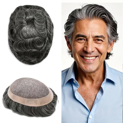 Vista 72 de Durable Fine Mono Toupee Hair Pieces para hombres Sistema de reemplazo de pelo para hombre Toupee pelo humano real protesis capilar para hombre 6x8