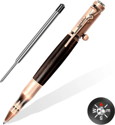 Vista 9 de Bolígrafo Bolt Action con brújula y clip para rifle y recargas adicionales y decoración de oficina, regalo para papá/colega/novio/esposo