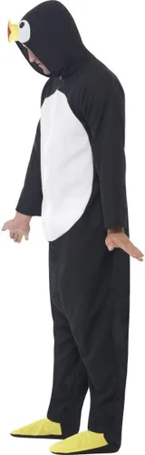 Vista 2 de Smiffys Disfraz de pingüino para hombre, con capucha todo en uno, negroblanco