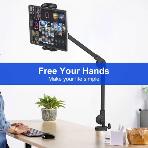 Vista 2 de Soporte de mesa para tablet, soporte de escritorio giratorio de 360 grados con brazo largo ajustable, compatible con iPad Pro 12.9 Air Mini y todos