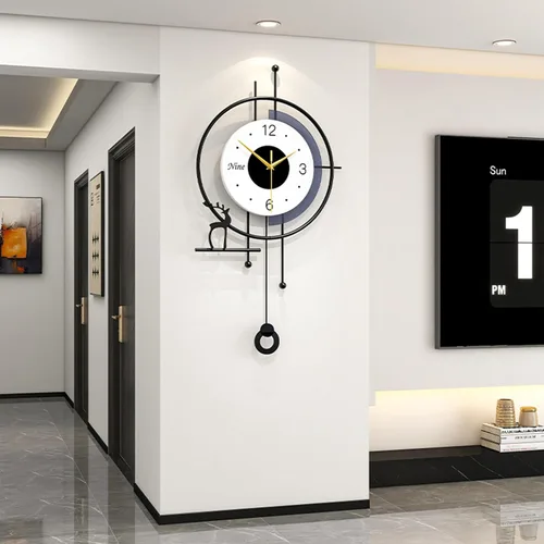 Vista 8 de Reloj de pared grande para decoración de sala de estar, reloj de pared moderno de péndulo, silencioso, sin tictac, funciona con pilas, para sala