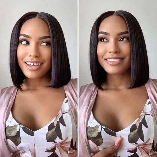 Vista 7 de ISEE Pelucas de cabello sin pegamento para principiantes, pelucas de encaje frontal para mujeres negras, cabello humano corto y lacio, pelucas