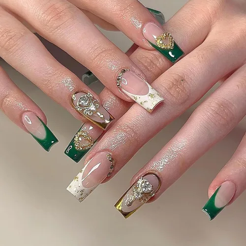 Vista 7 de MISUD Uñas a presión – Uñas cuadradas largas con pegamento rosa y negro, acrílico Y2K diseño de dijes de 24 piezas
