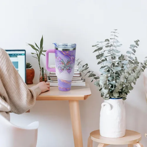 Vista 3 de Vaso de 40 onzas con asa y tapa con pajita a prueba de fugas Regalos inspiradores de cumpleaños del Día de la Madre para mujeres, hombres