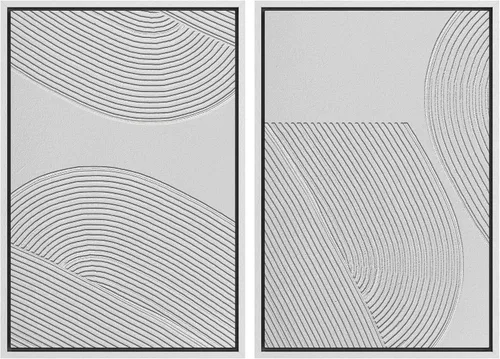 Vista 50 de Ashbrook - Set de arte de pared en lienzo enmarcado, tonos orgánicos de la tierra en beige y marrón con ilustraciones de trazos circulares, arte