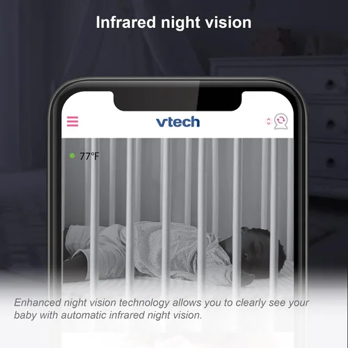 Vista 7 de VTech RM9751 Yellow Daisy Smart Wi-Fi Cámara para bebé, compatible con iOS y Android, 1080p Full HD, cubierta de modo de privacidad, luz nocturna