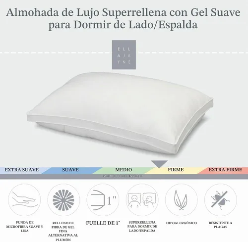 Vista 2 de Ella Jayne - Almohadas de cama para dormir individual, juego de almohadas de tamaño estándar, carcasa de microfibra, relleno de fibra de gel
