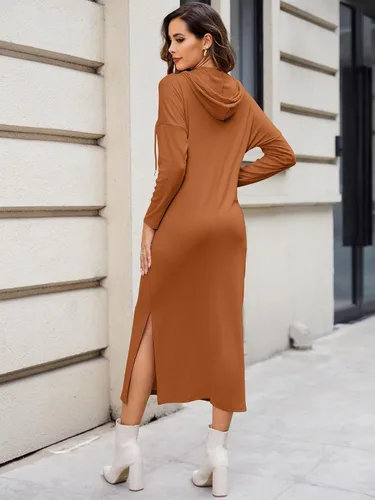 Vista 3 de GIKING Vestido largo con capucha para mujer, manga larga, con capucha, con bolsillos, moda de otoño 2023
