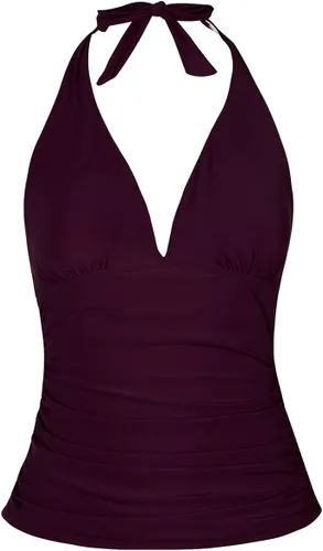 Vista 14 de Hilor - Parte superior de tankini para natación, con cuello profundo en V y halter, drapeado, para mujer Amaranto