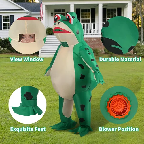 Vista 6 de XUANNIAO Disfraz inflable de animal para Halloween, cosplay, vestido de fiesta de cosplay, disfraz de lujo (rana verde para adultos