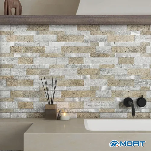 Vista 3 de MOFIT Azulejo Adhesivo para Salpicadero de Cocina Despegar y Pegar Piedra Acabado Mate, Pegatinas de Azulejos para Baño Panel de Pared 3D Mosaico