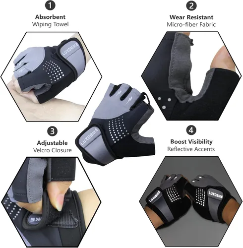 Vista 3 de LuxoBike Guantes de ciclismo de montaña para hombre Acolchado de gel SBR absorbente de golpes palma antideslizante Ultra transpirable