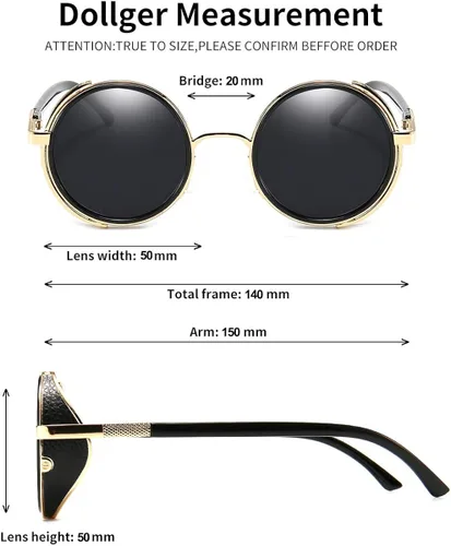 Vista 5 de Dollger Steampunk - Gafas de sol redondas retro vintage con marco circular de metal, Negro