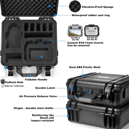 Vista 3 de Lekufee Funda rígida impermeable para DJI Mini 4 Pro, Mini 3 Pro / 3 Drone, DJI RC 2, RC N3 / N2 / N1 y otros accesorios (solo funda)