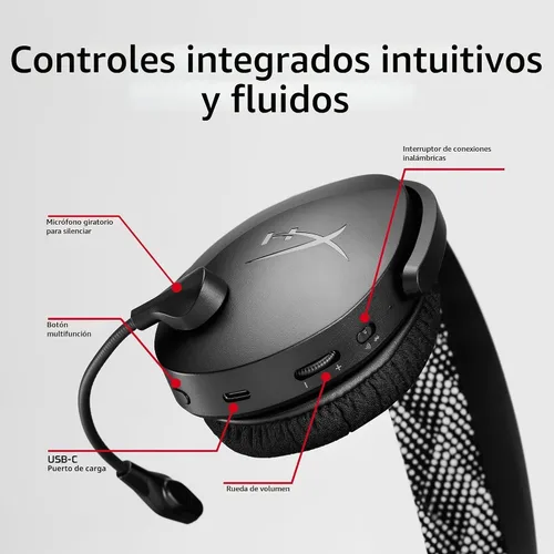 Vista 2 de HyperX Cloud Jet - Auriculares inalámbricos duales para juegos, dongle de 2.4 GHz, Bluetooth 5.3, PC, PS5, móvil, USB-A - Negro