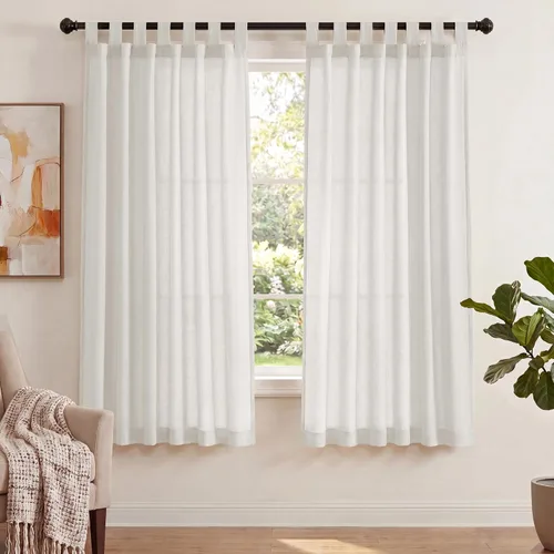 Vista 11 de PrinceDeco Cortinas de Lino de 63 Pulgadas de Largo con Trabillas Superiores Paneles de Tratamientos para Ventanas Semi Transparentes de Filtrado